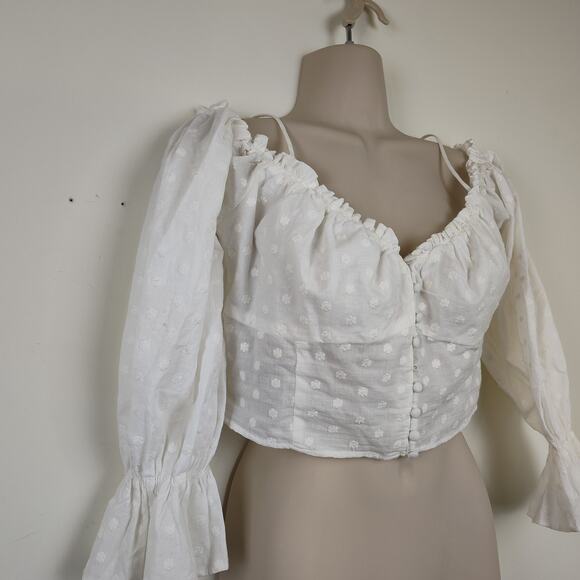 Zara Peasant Top Womens Med Embroidered Button Long Sleeve Boho Romantic Blouse - Picture 3 of 17